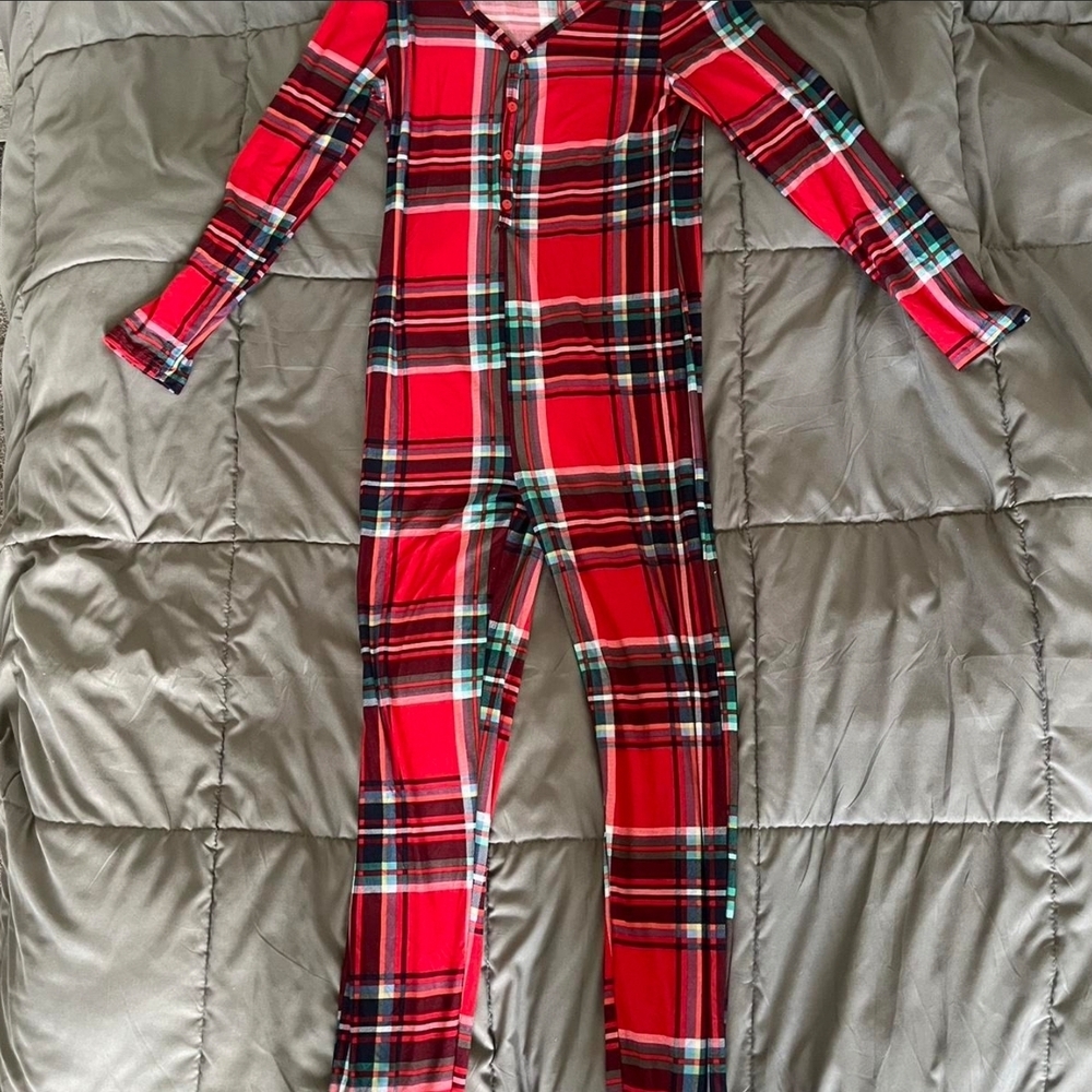Vibrant Red Plaid Women's Pajama Onesie